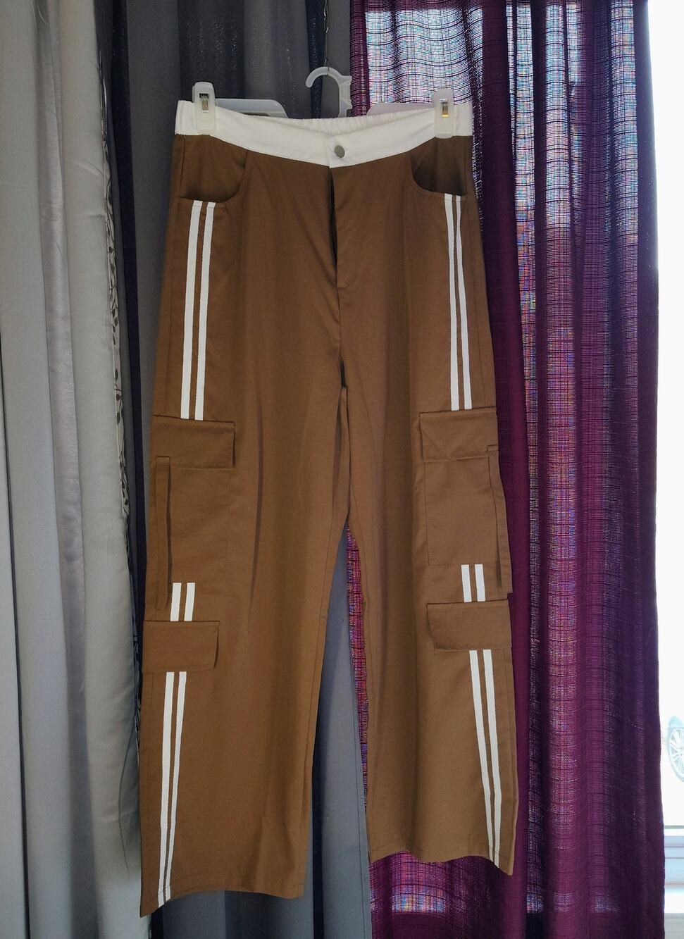 BROWN AND CREAM SUMMER CARGO PANTS - LIGHTWEIGHT - ELASTIC WAIST - NWOT